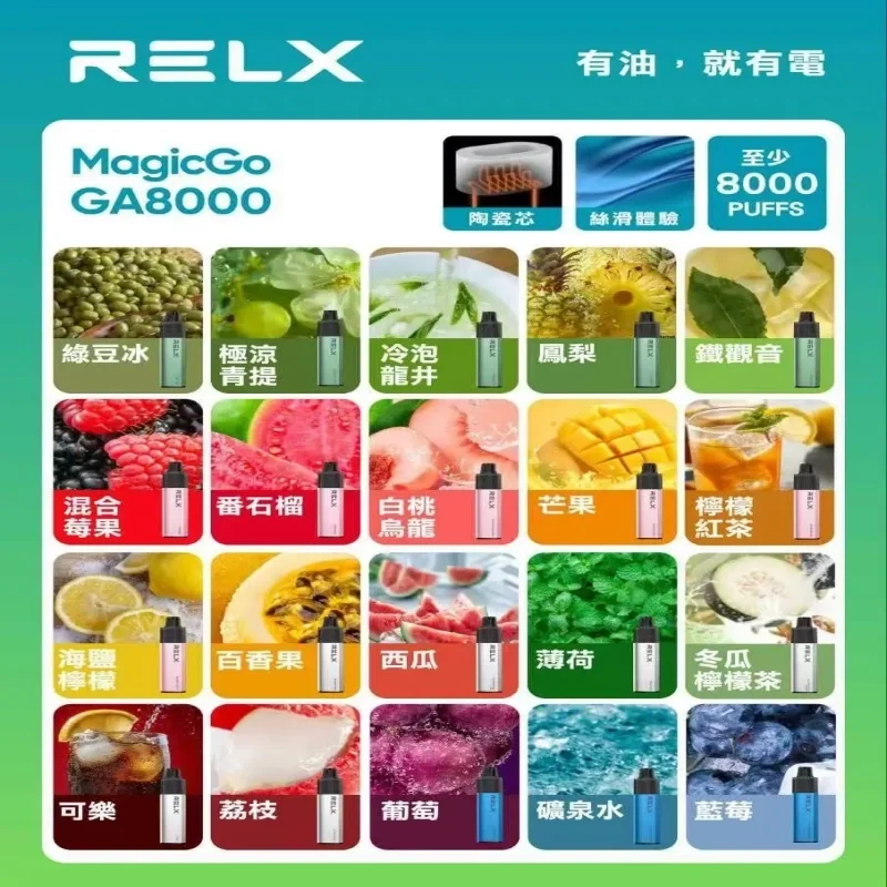 RELX拋棄式8000口 | Relx GA 8000一次性電子煙 | 免充電